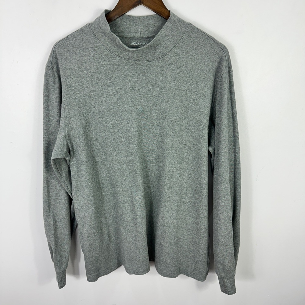 Eddie Bauer Mock Funnel Neck Top Mens L Gray Cotton Long Sleeve Minimalist